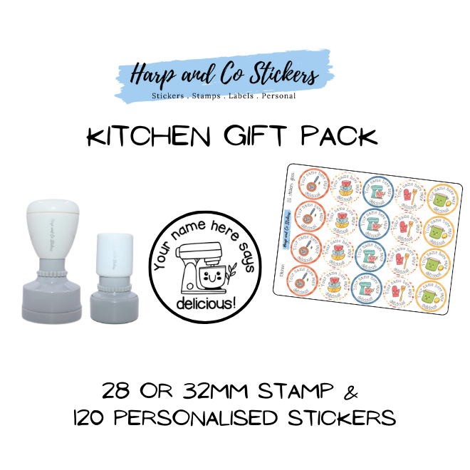 Gift Pack 28 or 32mm Stamp + 120 Stickers - Kitchen