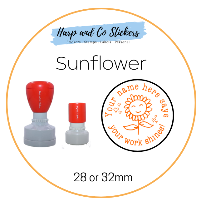 28 or 32mm Personalised Merit Stamp - Sunflower