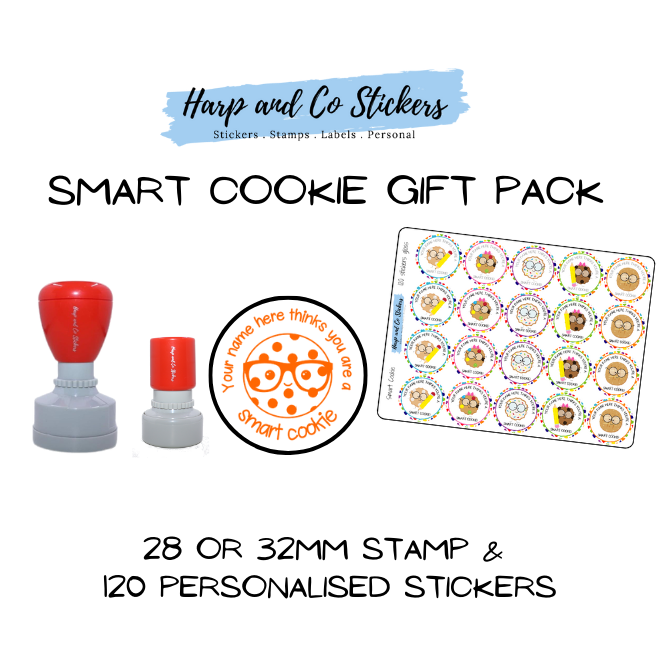 Gift Pack 28 or 32mm Stamp + 120 Stickers - Smart Cookie