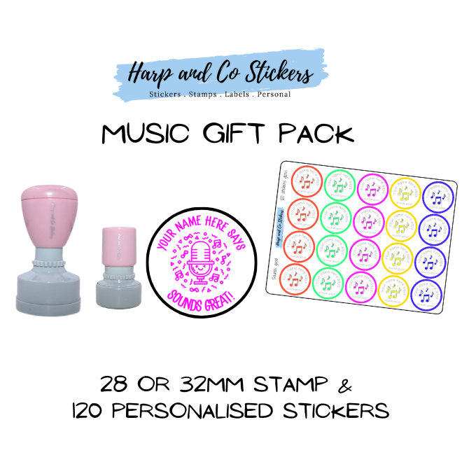 Gift Pack 28 or 32mm Stamp + 120 Stickers - Music