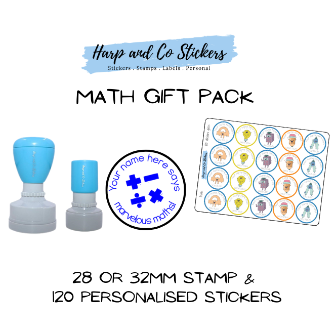 Gift Pack 28 or 32mm Stamp + 120 Stickers - Math