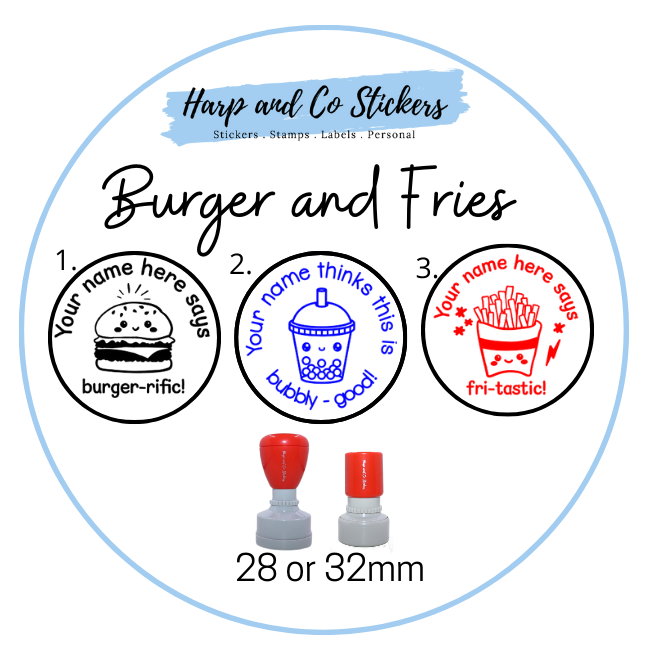28 or 32mm Personalised Stamp Bundle - Burger and Fries