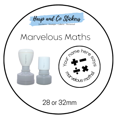 28 or 32mm Personalised Round Stamp - *Marvelous Maths* - Great for the classroom!