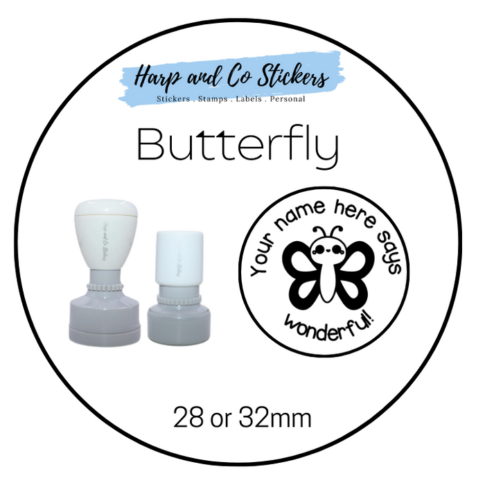 28 or 32mm Personalised Merit Stamp - *Butterfly* - Great for the classroom!