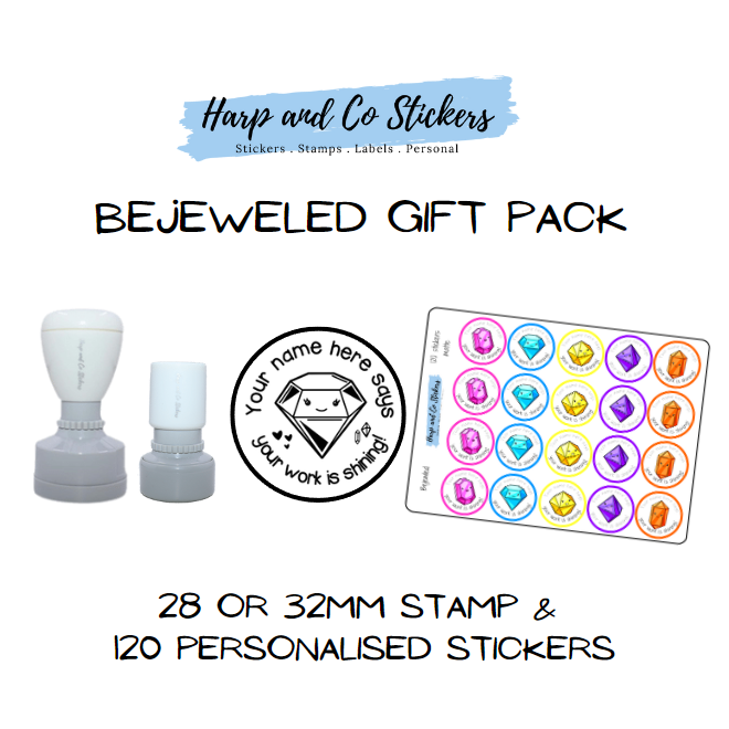 Gift Pack 28 or 32mm Stamp + 120 Stickers - Bejeweled