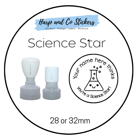 28 or 32mm Personalised Round Stamp - Science Star
