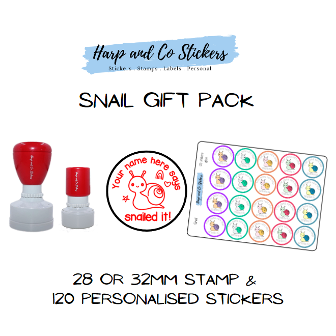 Gift Pack 28 or 32mm Stamp + 120 Stickers - Snail