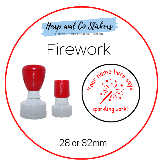 28 or 32mm Personalised Merit Stamp - *Firework* - Great for the classroom!