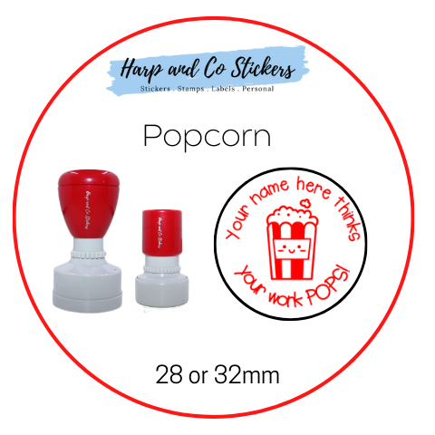 28 or 32mm Personalised Round Stamp - *Popcorn* - Great for the classroom!