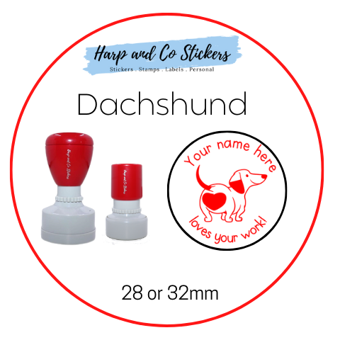 28 or 32mm Personalised Round Stamp - Dachshund