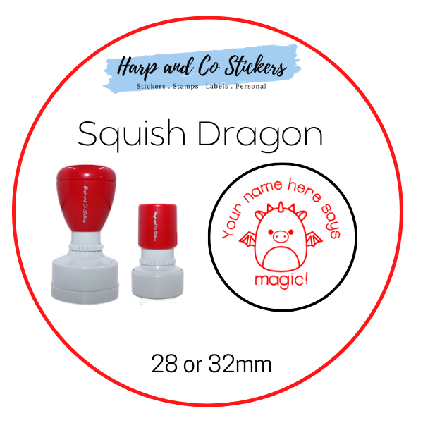 28 or 32mm Personalised Merit Stamp - Squish Dragon