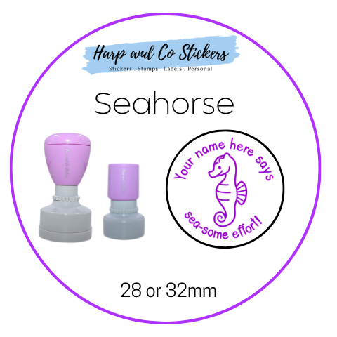 28 or 32mm Personalised Round Stamp - Seahorse
