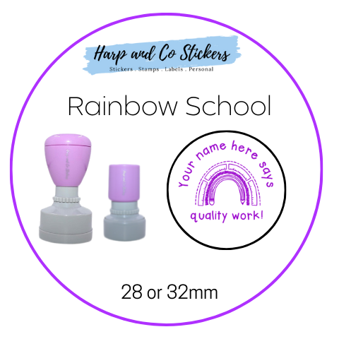 28 or 32mm Personalised Round Stamp - *Rainbow School* - Great for the classroom!