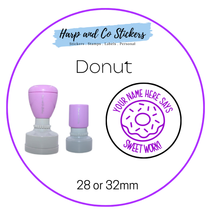 28 or 32mm Personalised Round Stamp - *Donut* - Great for the classroom!