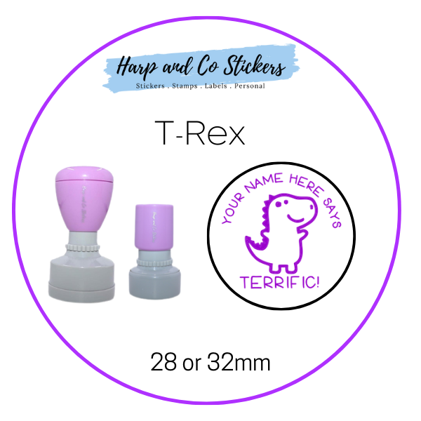 28 or 32mm Personalised Merit Stamp - T-Rex