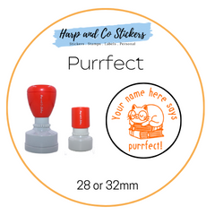 28 or 32mm Personalised Round Stamp - *Purrfect* - Great for the classroom!