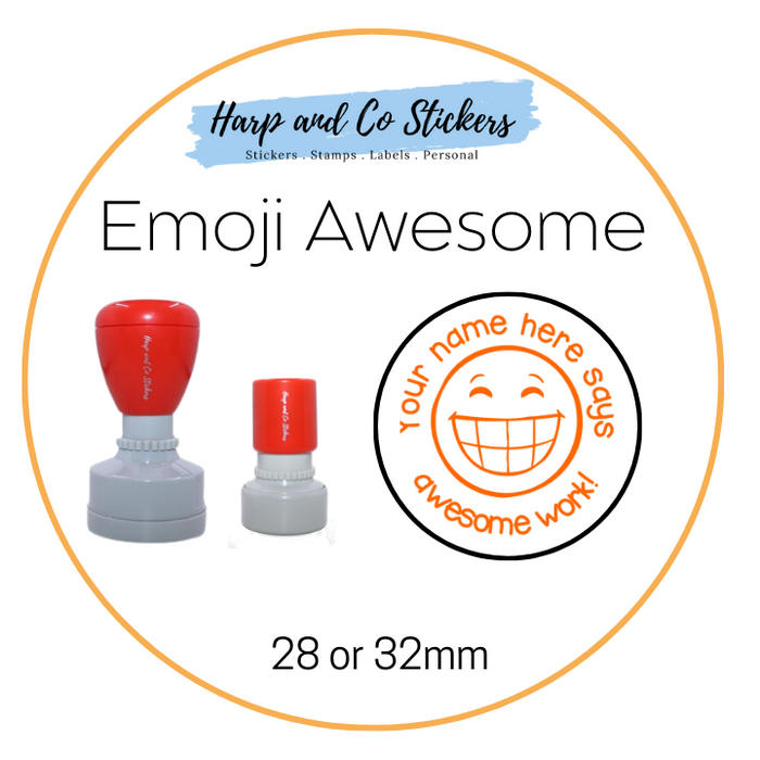 28 or 32mm Personalised Merit Stamp - *Emoji Awesome* - Great for the classroom!