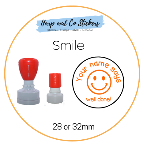 28 or 32mm Personalised Round Stamp - *Smile* - Great for the classroom!