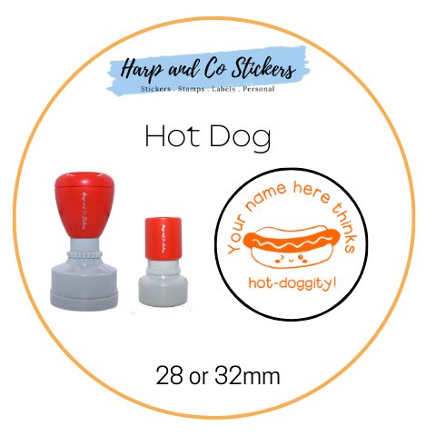 28 or 32mm Personalised Round Stamp - Hot Dog