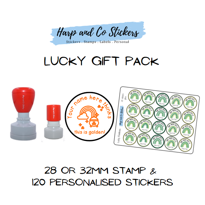 Gift Pack 28 or 32mm Stamp + 120 Stickers - Lucky