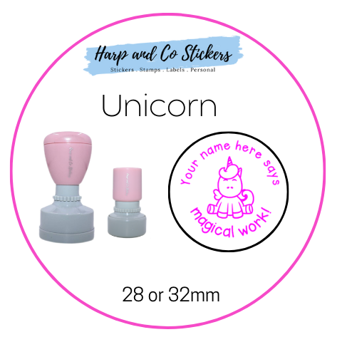 28 or 32mm Personalised Round Stamp - *Unicorn* - Great for the classroom!