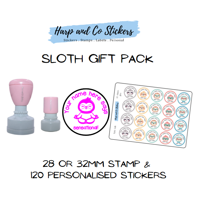Gift Pack 28 or 32mm Stamp + 120 Stickers - Sloth
