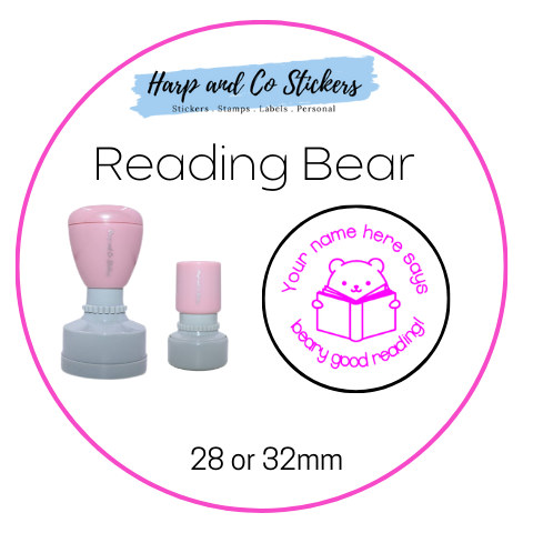 28 or 32mm Personalised Round Stamp - Reading Bear