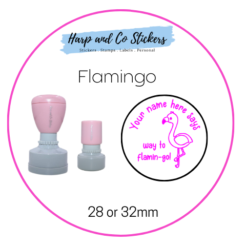 28 or 32mm Personalised Round Stamp - *Flamingo* - Great for the classroom!