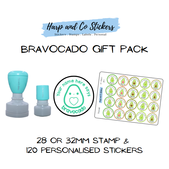 Gift Pack 28 or 32mm Stamp + 120 Stickers - Bravocado