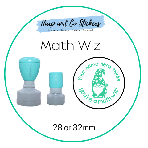 28 or 32mm Personalised Round Stamp - Math Wiz