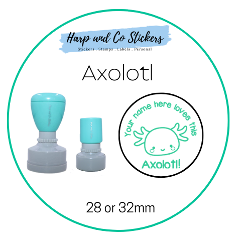 28 or 32mm Personalised Round Stamp - *Axolotl* - Great for the classroom!