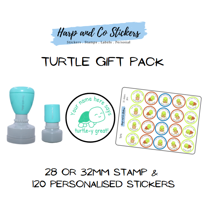 Gift Pack 28 or 32mm Stamp + 120 Stickers - Turtle