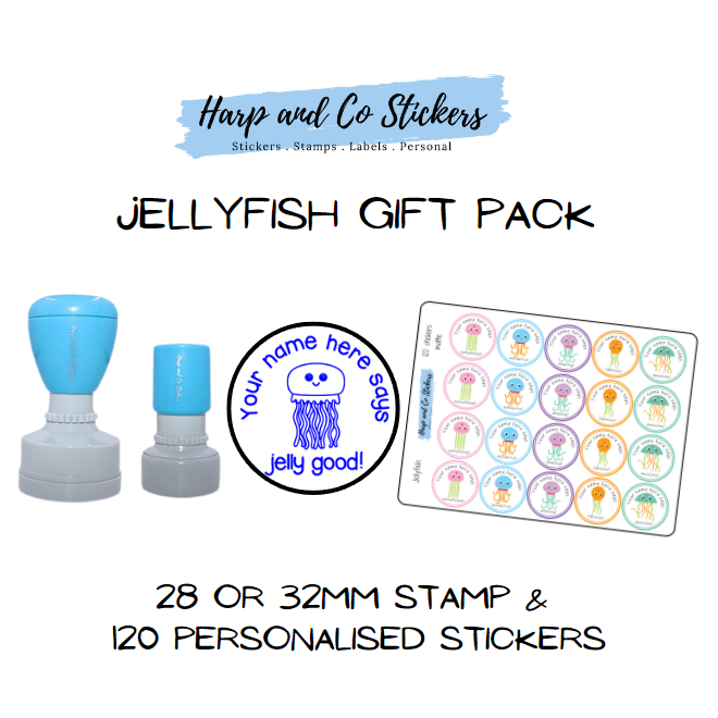 Gift Pack 28 or 32mm Stamp + 120 Stickers - Jellyfish