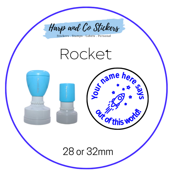 28 or 32mm Personalised Round Stamp - *Rocket* - Great for the classroom!
