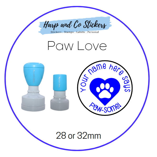 28 or 32mm Personalised Merit Stamp - Paw Love