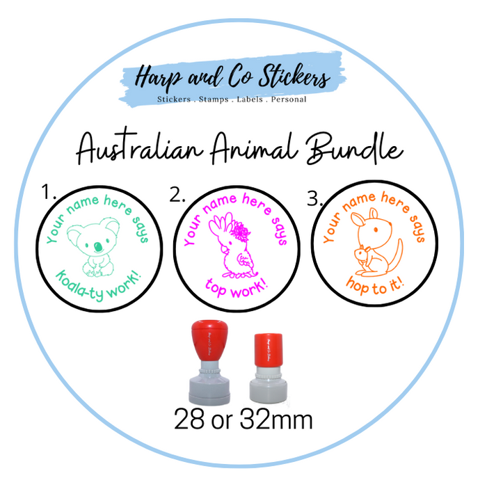 28 or 32mm Personalised Stamp Bundle - 3 Australian Animals stamps