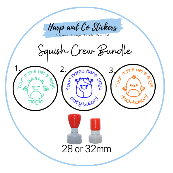 28 or 32mm Personalised Stamp Bundle - 3 Squish Crew stamps