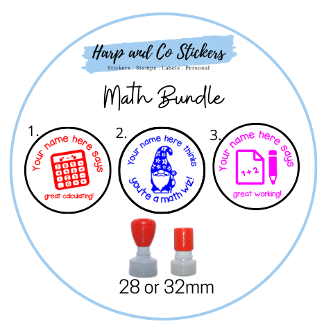 28 or 32mm Personalised Stamp Bundle - 3 Math stamps