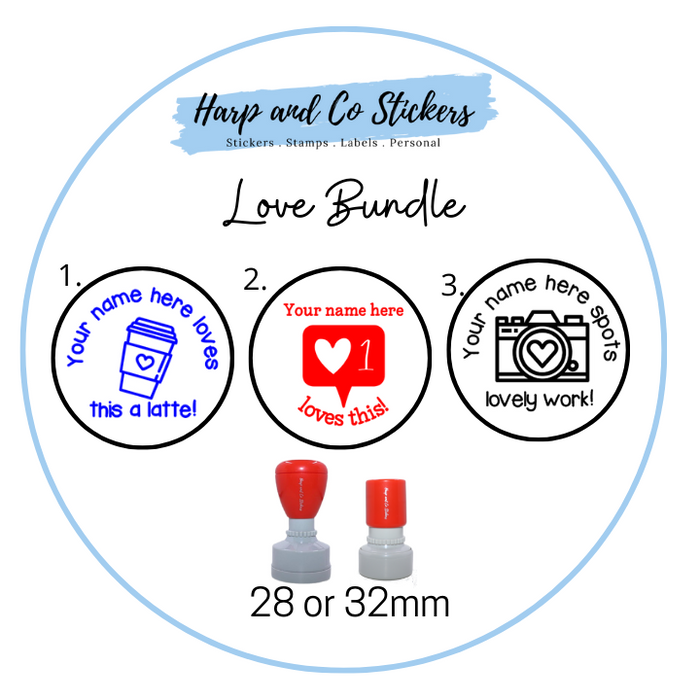 28 or 32mm Personalised Stamp Bundle - 3 Love stamps