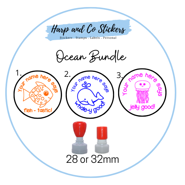 28 or 32mm Personalised Stamp Bundle - 3 Ocean stamps