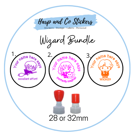 28 or 32mm Personalised Stamp Bundle - 3 Wizard stamps