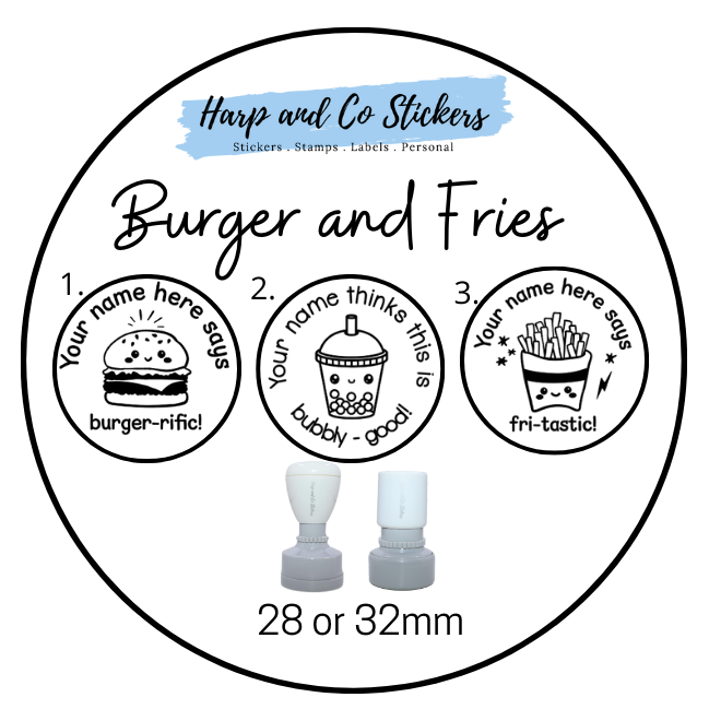 28 or 32mm Personalised Stamp Bundle - Burger and Fries