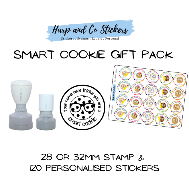 Gift Pack 28 or 32mm Stamp + 120 Stickers - Smart Cookie