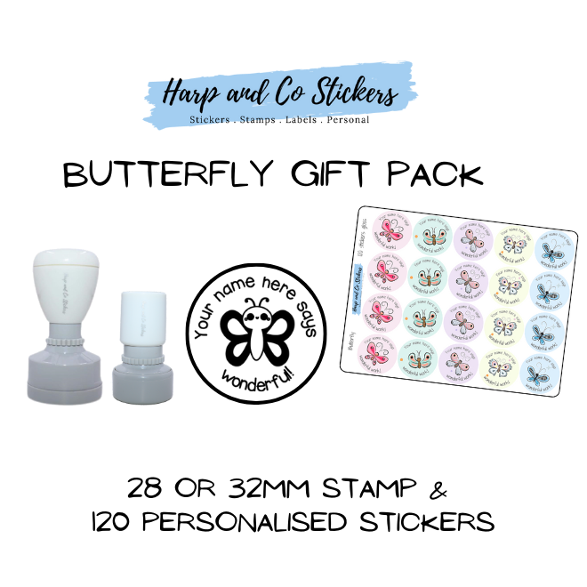 Gift Pack 28 or 32mm Stamp + 120 Stickers - Butterfly