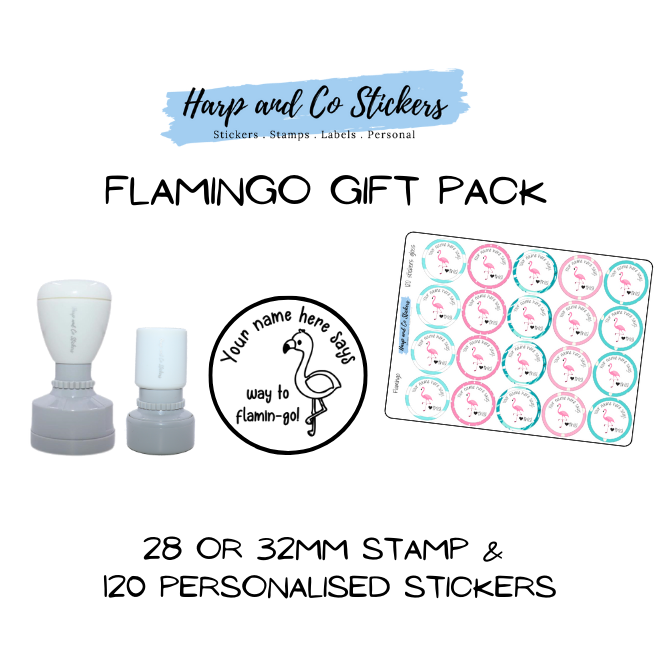 Gift Pack 28 or 32mm Stamp + 120 Stickers - Flamingo