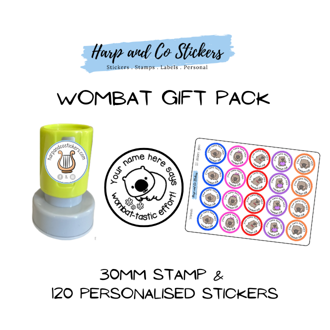 Gift Pack 30mm Stamp + 120 Stickers - Wombat
