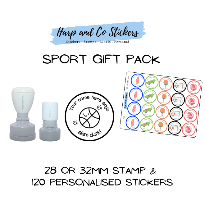 Gift Pack 28 or 32mm Stamp + 120 Stickers - Sport