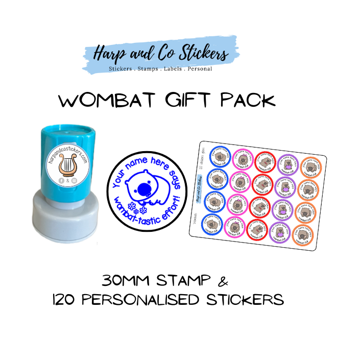 Gift Pack 30mm Stamp + 120 Stickers - Wombat