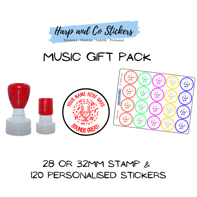 Gift Pack 28 or 32mm Stamp + 120 Stickers - Music