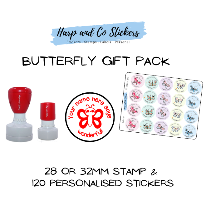 Gift Pack 28 or 32mm Stamp + 120 Stickers - Butterfly